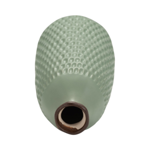 Vaso in Ceramica Verde con Superficie Goffrata, Moderno Vaso in Gres per Decorazione Soggiorno, Cucina e Bancone - Product Image 5