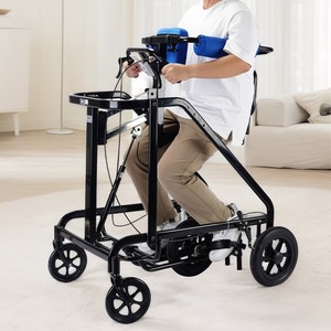 Pédales d'entraînement pour adultes, déambulateur à roues avec siège pour rééducation, cadre de position debout pour hémiplégie, ambulateur d'entraînement des membres inférieurs CE - Product Image 3