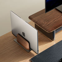 Support vertical pour ordinateur portable en noyer noir et alliage d'aluminium, support de bureau écologique et peu encombrant pour le bureau et la maison