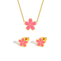 Haute qualité enfants bijoux fleur de cerisier plaqué or en acier inoxydable ensembles de bijoux fleur boucles d'oreilles et collier 2 pièces ensembles