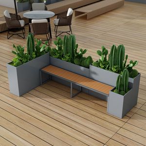 กระถางปลูก<span class=keywords><strong>ต้น</strong></span>ไม้โลหะพร้อมที่นั่งกลางแจ้งทำจากไม้กระถางปลูกต้นไม้โค้งเหล็กพร้อมที่นั่ง - Product Image 4