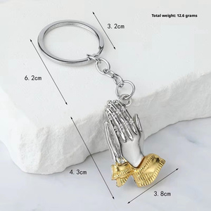 Ciondolo alla Moda con Mani Intrecciate in Preghiera per Buddha, Portachiavi Hip-hop in Lega di Zinco, Metallo Argento e Oro - Product Image 4