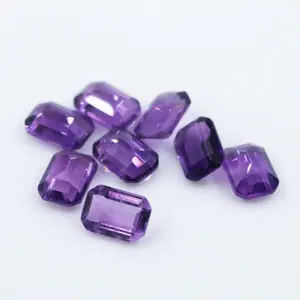 HanYu Natural Gems Emerald Cut Purple Amethyst Crystal Loose Natural Amethyst Stone