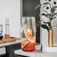 Pichet à eau froide individuel en verre borosilicate de haute qualité, avec une tasse intégrée, pour boissons fraîches estivales