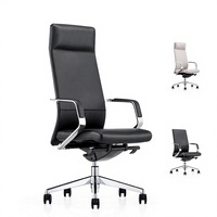 Fauteuil de bureau exécutif FURICCO au design minimaliste, dossier haut, en cuir véritable, avec accoudoirs en alliage d'aluminium