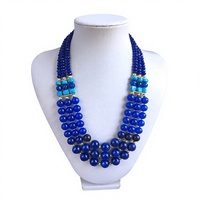 Collier vintage mignon bleu en résine perlée multicouche avec accents turquoise, bijoux de fête élégants plaqués or pour femme