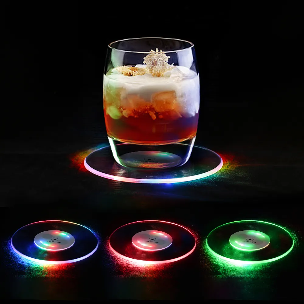 Sous-verre Led pour bouteilles de vin, boisson, activé par batterie, multicolore, fête, porte-gobelet