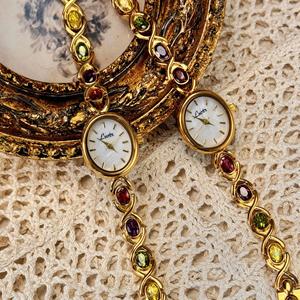 ビンテージ女性用時計楕円形カラフルダイヤモンド時計ステンレス鋼クォーツ時計男性用Reloj Para Hombre - Product Image 1