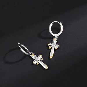 Cross Hoop Earrings Zinc Alloy Claw Setting Geometric Dangle Earrings For Men And Women Trendy Hip Hop Accessories - Product Image 2