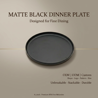 OEM ODM Zwarte Matte Cakebord 8,3 inch BPA-vrije Melamine Snackbordjes Coupe Rand Servies voor Brood Fruit Gebak Dessert Bakkerij