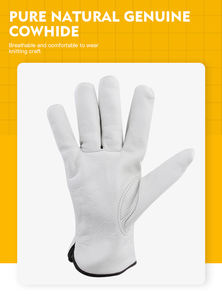 Guantes de Trabajo de Piel de Cabra de Grado Premium, Blancos Naturales, Duraderos, Suaves y Económicos para <span class=keywords><strong>Conductor</strong></span> de Camión - Product Image 4