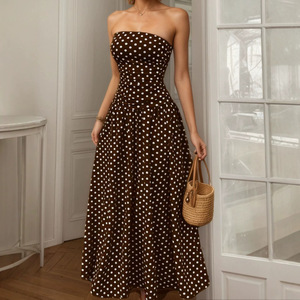 Vestido Casual Europeo Americano Primavera/Verano 2026, Nuevo, Sexy, con Hombros Descubiertos, Línea A, Cintura Natural, Maxi, con Estampado en Caliente, Spandex/Poliéster - Product Image 1