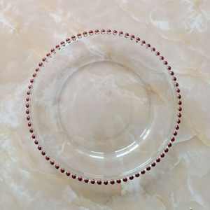 Assiettes rondes jetables pour mariage écologiques K11, 13 pouces, 33 cm, transparentes, bordure dorée perlée, en verre - Product Image 3