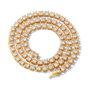 Luxury 925 Silver 18K Gold Plated Moissanite Tennis <b>Necklace</b> <b>Statement</b> Chain Round Brilliant Cut Prong Setting Unisex Everyday - Product Image 5