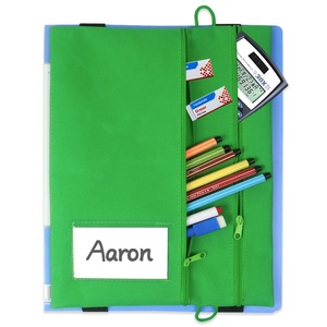 Trousse de rangement zippée en tissu vert pour fournitures scolaires et de bureau, idéale pour la classification et le rangement de fournitures. - Product Image 1
