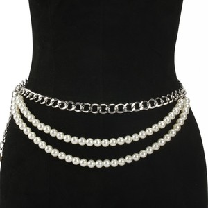 โซ่คาดเอวผู้หญิง ประดับมุกเทียม โซ่โลหะสีทอง หลายชั้น สวมใส่ได้ทุกวัน สไตล์ฮิปฮอป - Product Image 5