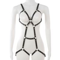 Harnais de corps complet réglable en cuir PU et alliage d'aluminium pour femme, style gothique sexy, avec jarretière creuse, sangle BDSM 3D