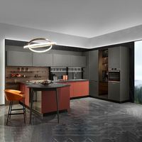 Meubles de cuisine modernes noirs en laque rouge de style Hampton OPPEIN Ali Baba Ali Baba