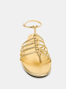 ZA Spring Summer New Golden High-grade Woven Foot Backpack Strap Roman Sandals Bohemian Slide-heel <strong>Flats</strong> Solid Color Low Heel - Product Image 2
