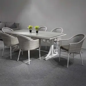 Mesa de madeira plástica casual econômica moda, mesa minimalista ao ar livre mobiliário interior conjunto de mesa de varanda/