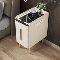 Table de Chevet Intelligente de Luxe, Table d'Appoint Étroite, Simple et Moderne, avec Rangement et Éclairage, Multifonctionnelle pour Chambre à Coucher