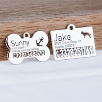 Silenciador de metal de acero inoxidable con logotipo personalizado, Collar de grabado por sublimación, etiquetas para perro, identificación de Nombre de mascota, etiqueta de hueso en blanco para perro