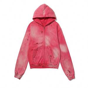 Custom <b>Vintage</b> Washed <b>Hoodie</b> Men Oversized French Terry <b>Zip</b> <b>up</b> Distressed <b>Hoodie</b> Manufacturer - Product Image 6