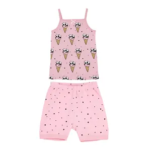 Trẻ Em Bán Buôn Toddler Junior Cô Gái Ngủ Trẻ Em Ngủ 100% Cotton Hữu Cơ Cô Gái VEST 2 Bộ Quần Short Trẻ Em Bộ Quần Áo Ngủ