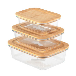 New Product 2023 Wholesale microwavable borosilicate glass food storage container lunch box with wooden bamboo lid