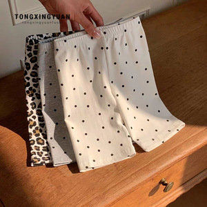 Tongxingyuan <b>Girls</b> Summer Stretch <b>Cycling</b> <b>Shorts</b> Gray Off White Leopard Print Dots Cotton Childrens Pants - Product Image 2