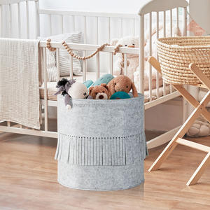 Washable Eco-Friendly High-End Nordic Felt Semicircle <b>Laundry</b> Basket with Tassel Foldable for Clothes and Toy <b>Storage</b> - Product Image 6
