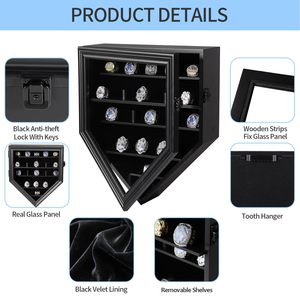MDF beyzbol halka ekran kutusu duvara monte çok katmanlı ahşap gölge kutusu ahşap şampiyonluk yüzüğü toplama kutusu - Product Image 4