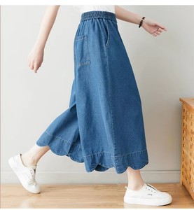 <span class=keywords><strong>Jeans</strong></span> de mezclilla de cintura alta para mujer, pantalones capri de pierna ancha con ribete ondulado, <span class=keywords><strong>jeans</strong></span> de verano rectos y ajustados de talla grande para damas de talla grande - Product Image 4