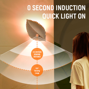 Lampe murale en forme de feuille RGBW à télécommande, capteur de mouvement et rechargeable par USB, lumière de nuit LED à intensité variable pour chambre à coucher, salon - Product Image 3