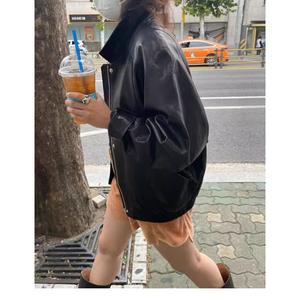 <span class=keywords><strong>Chaqueta</strong></span> de Piel de Oveja Estilo Motociclista, Abrigo Casual de Cuero Genuino para <span class=keywords><strong>Mujer</strong></span> - Product Image 4