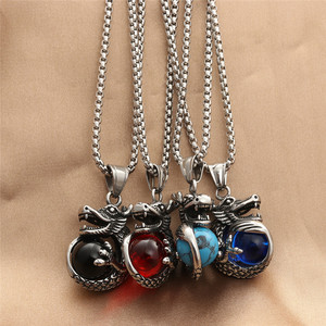 Dragon Holding Bead Pendant Stainless Steel Necklace <b>Men</b> Retro Punk Style Themed <b>Animal</b> Shape Gift Jewelry 280518 - Product Image 1