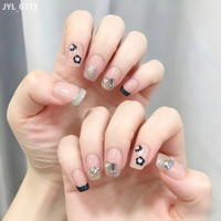Faux ongles carrés moyens à presser, couleur nude, avec fleurs 3D et strass, en ABS, pré-conçus, réutilisables, personnalisables OEM, vente en gros