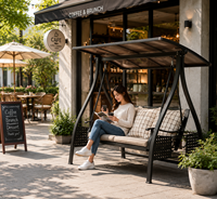 Banc balançoire d'extérieur 3 places en gros avec auvent rétractable réglable, chaise de jardin en métal avec coussin
