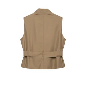 Gilet <span class=keywords><strong>Trench</strong></span> <span class=keywords><strong>Sans</strong></span> Manches Double Boutonnage <span class=keywords><strong>Kaki</strong></span> Personnalisé pour Femme, Manteau Utilitaire <span class=keywords><strong>Sans</strong></span> Manches Style Britannique avec Col Revers Ceinturé - Product Image 2