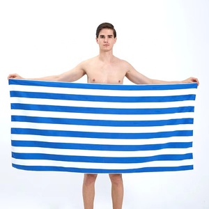 ผ้าขนหนูชายหาดขนาดกะทัดรัดผ้าไมโครไฟเบอร์รีไซเคิลสำหรับ100% ผ้าขนหนูชายหาดสีเหลืองลายทางแห้งเร็วเทคนิคพิมพ์ลายทรายฟรี - Product Image 6