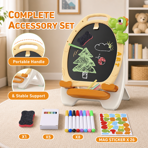 Chevalet d'art double face pour enfants Dinosaure, tableau blanc magnétique <span class=keywords><strong>et</strong></span> tableau noir, planche à dessin réglable en hauteur, jouets pour tout-petits - Product Image 4
