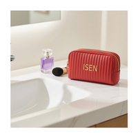 Trousse de Maquillage Grande Capacité ISEN Red Shell, Lettre Cygne Doré, Résistante à l'Eau, Écologique, Esthétique Demi-Cercle