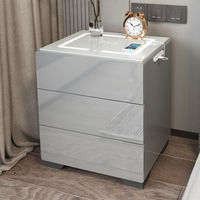 Table de Chevet Intelligente avec Serrure à Empreintes Digitales, Chargement USB en Bois Blanc, pour Chambre à Coucher