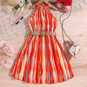 Adolescent Filles Sans Manches Princesse D'été Grande <span class=keywords><strong>Fille</strong></span> Robe À Volants Avec <span class=keywords><strong>Ceinture</strong></span> 8-12Y - Product Image 2