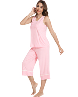 Pyjama rafraîchissant en viscose de bambou pour femme, débardeur et pantalon capri certifiés OEKO-TEX, vêtements de nuit doux et absorbants