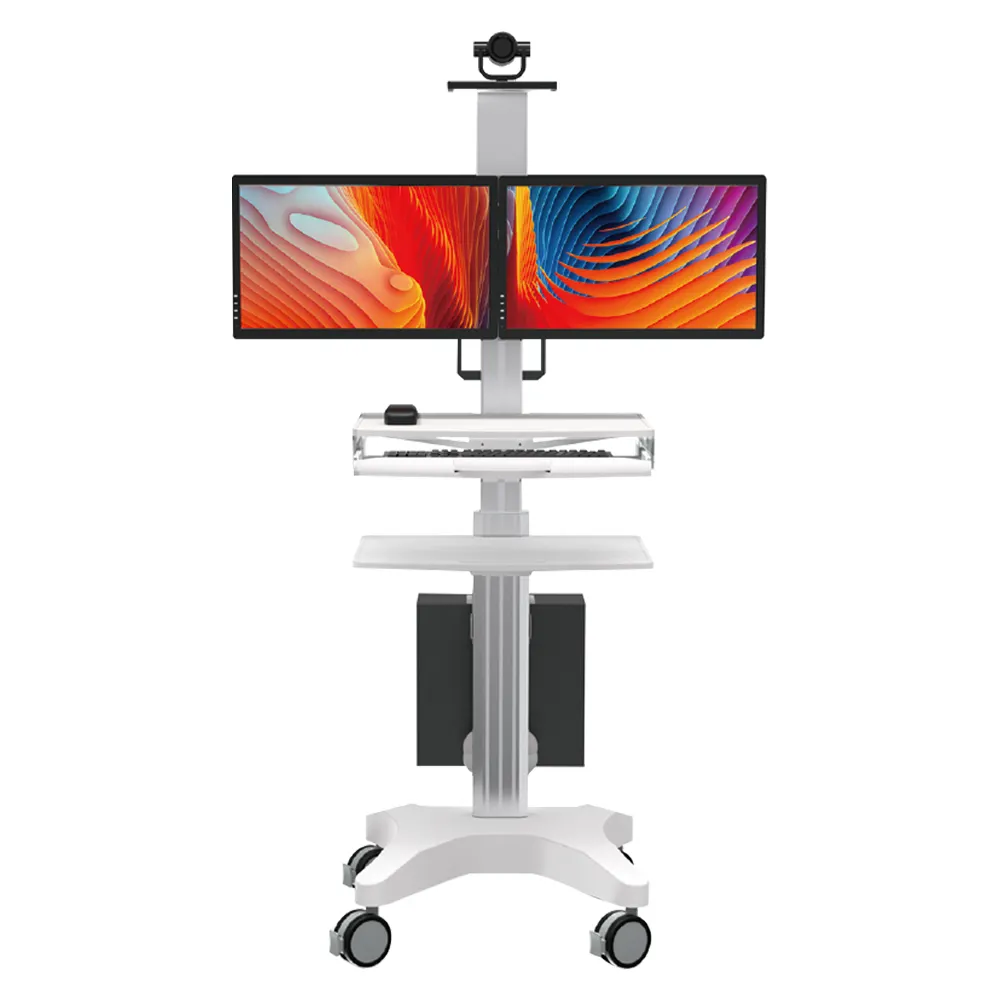 Mobile Double Monitor Mounts Workstation Hospital Nurse Medical Trolley Cart for Laboratory Classroom Office Home Dental Clinic