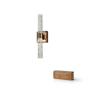 Applique murale contemporaine en fer doré, 17 pouces de hauteur, abat-jour cylindrique en cristal bulle, luminaire LED pour salle de bain et chambre à coucher - Product Image 1