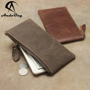 Portefeuille long en cuir Andong Crazy Horse pour homme, en cuir de vache véritable, vintage, avec porte-monnaie pliable, pochette multifonctionnelle - Product Image 1
