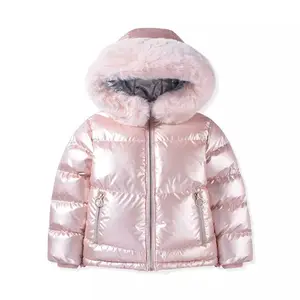 2021 New Design Customized Logo Winter Thermal Little Girl Kid Jacket with Fur Hoodie