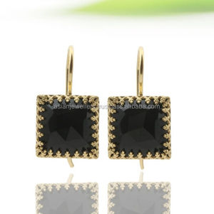 Black Onyx gemstone <b>earrings</b> in 925 <b>sterling</b> <b>silver</b> handmade Gold Plated Jewelry - Product Image 1